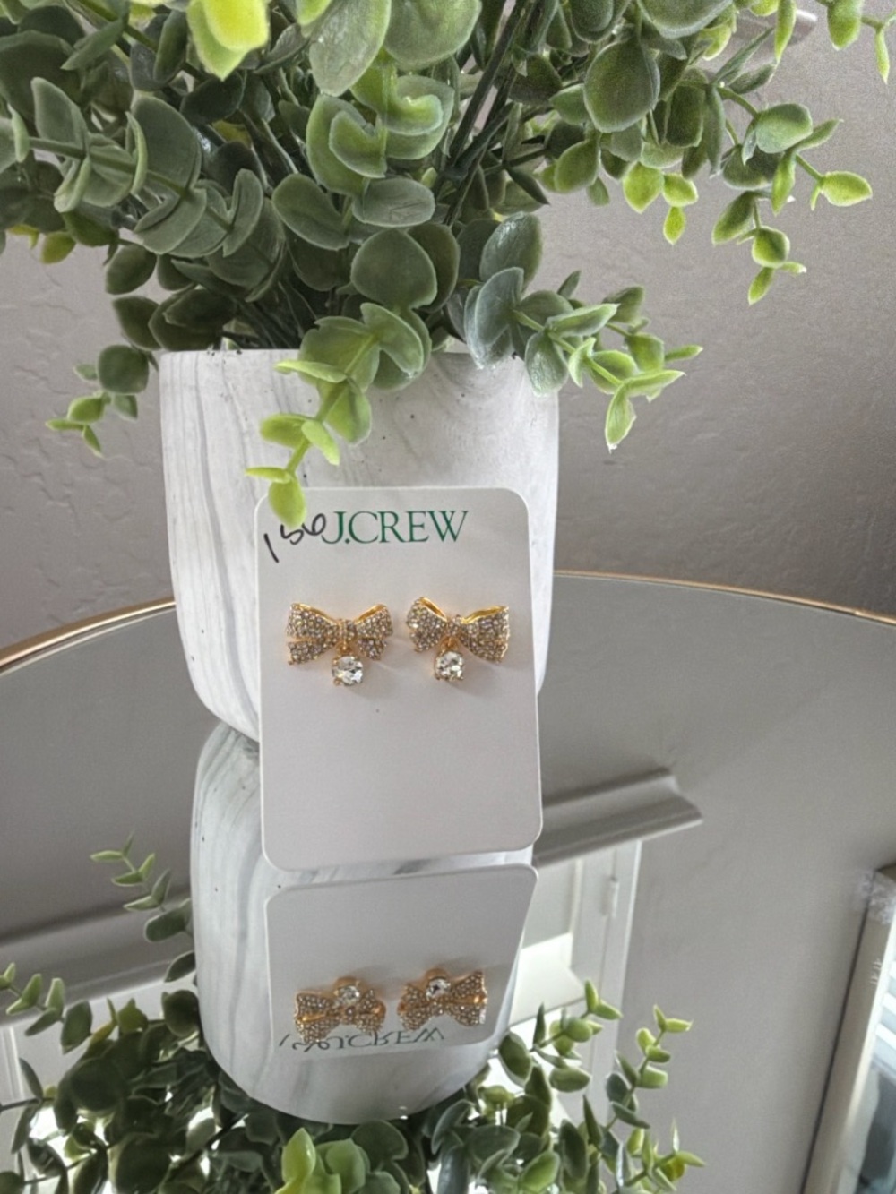 J.Crew Crystal Bow Stud Earrings Gold Tone Rhinestone NWT
